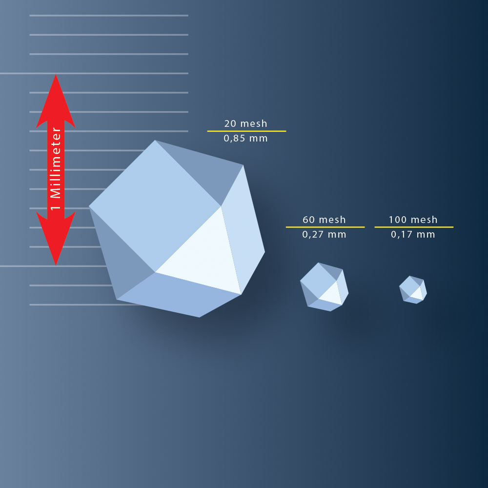 Illustration sizes of diamond grains